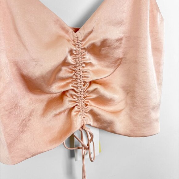 Aritzia Wilfred Womens Verso Camisole Coral Blush Satin Ruched Tank Top Sz Small - Picture 3 of 6